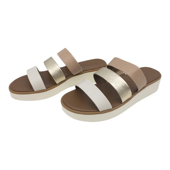 Nine West Brown Metallic Gold White Zoili Leather Platform Mule Sandals 8.5 - Picture 5 of 10